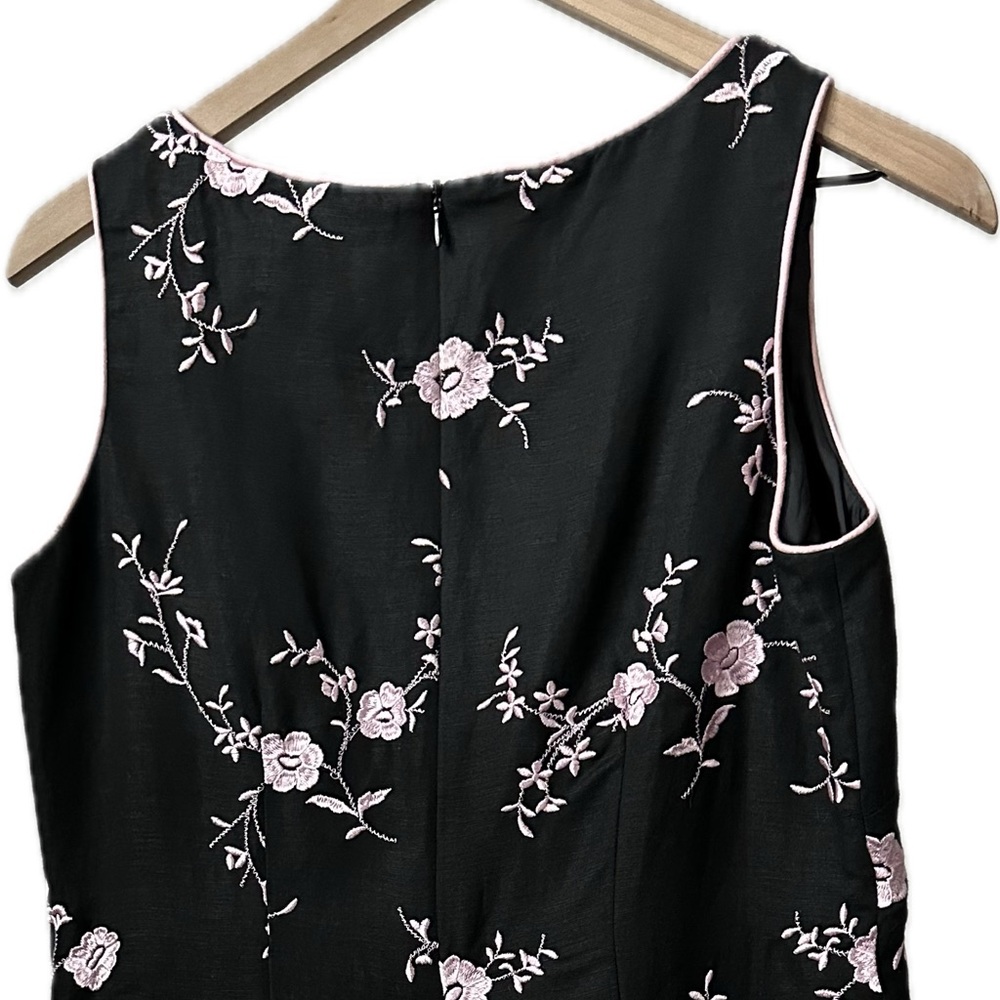 Vintage Black Cocktail Dress Mini Pink Floral Embroidered SIZE- 10 petite - Picture 7 of 11